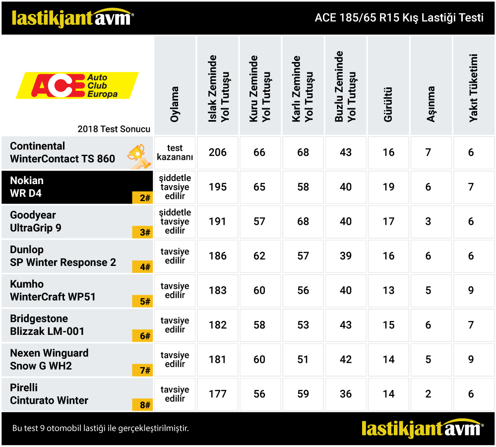 ACE 2018 WR D4 185 65 r15 Kış Lastiği Test Sonuçları