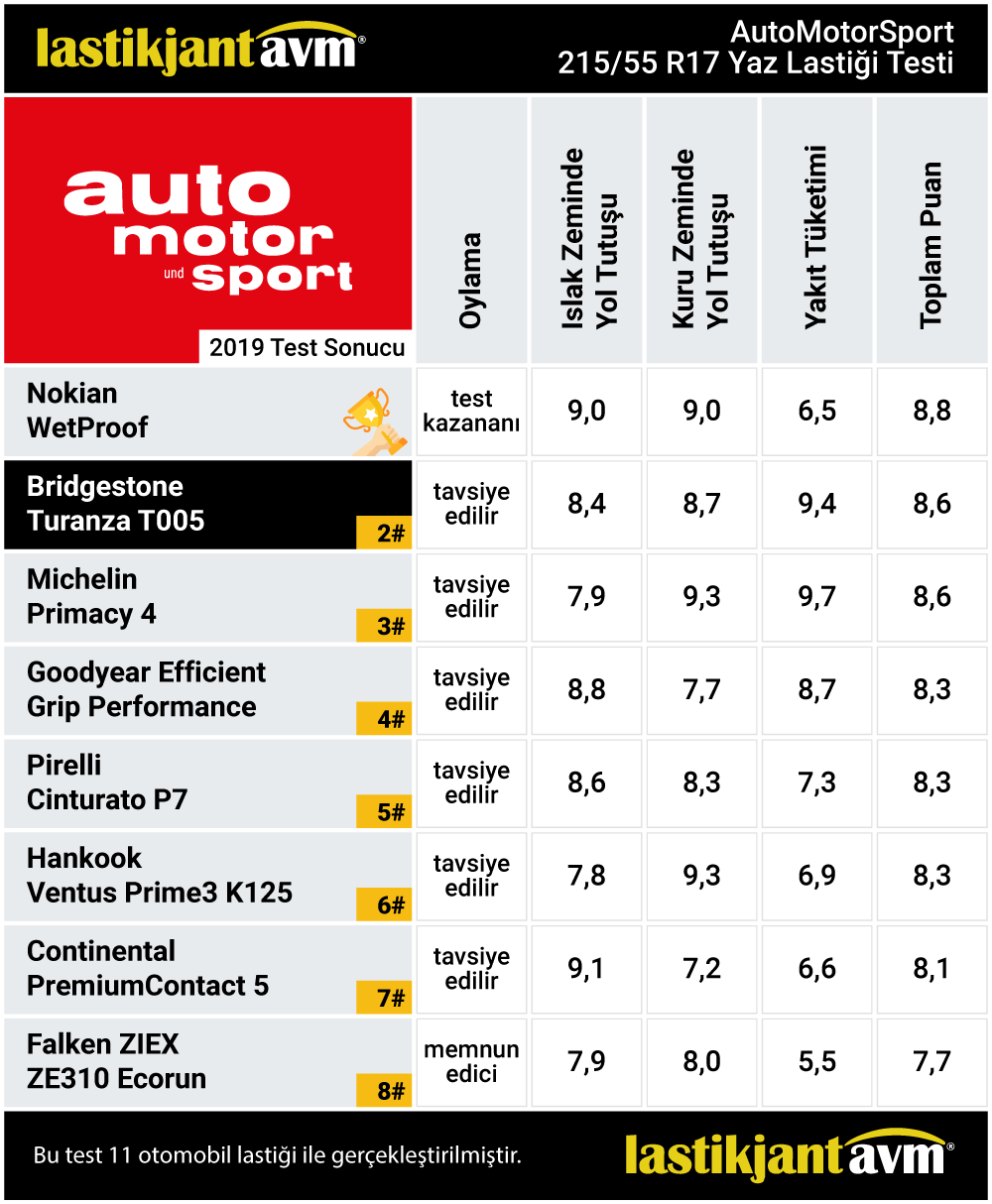 AutoMotorSport 2019 Bridgestone Turanza T005 215 55 r17 Yaz Lastiği Testi