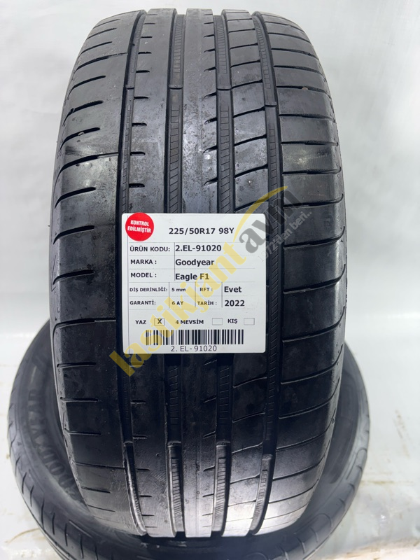 Goodyear 225/50R17 98Y Eagle F1 5 mm 2.EL Yaz Lastiği (2022) RFT