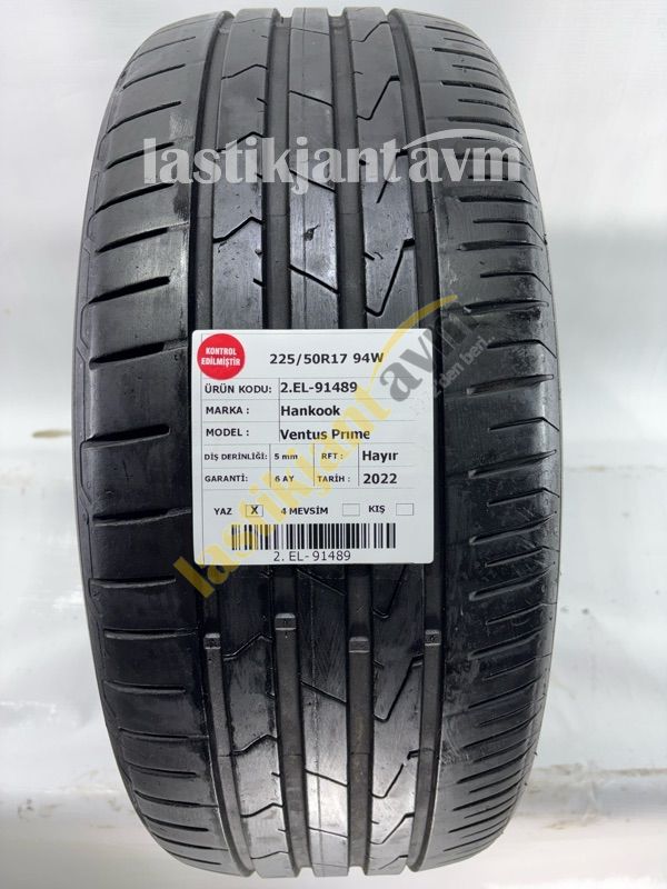 Hankook 225/50R17 94W Ventus Prime3 5 mm 2.EL Yaz Lastiği (2022)