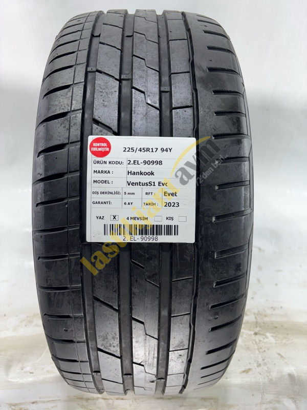 Hankook 225/45R17 94Y Ventus S1 Evo 3 5 mm 2.EL Yaz Lastiği (2023)