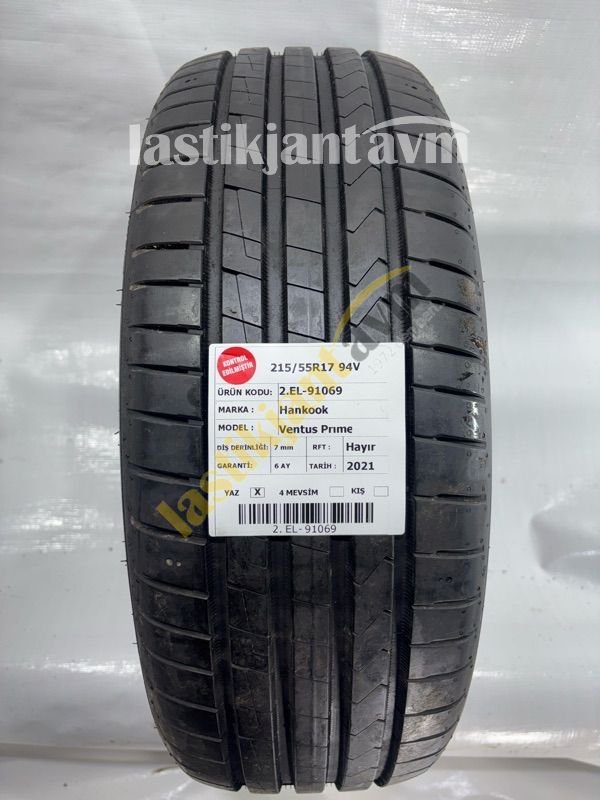 Hankook 215/55R17 94V Ventus Prime4 7 mm 2.EL Yaz Lastiği (2021)